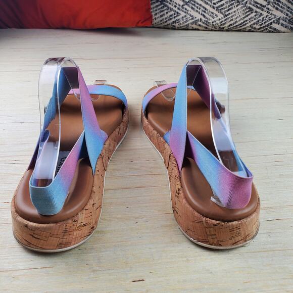 STEVE MADDEN | Elastic Strap | Blue/Pink | Cork Platform Gladi Sandals | Sz 8.5 - Picture 5 of 7
